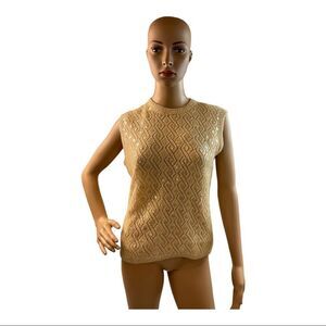 Vintage Cyn Les Women’s Shirt Top Ivory Wool All Over Beaded Sweater Size M